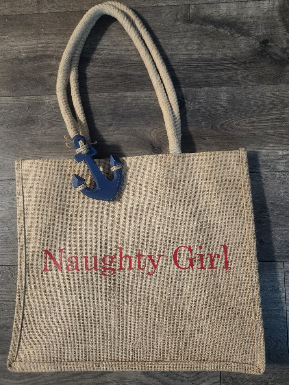 Burlap "NAUGHTY GIRL" Tote Bag